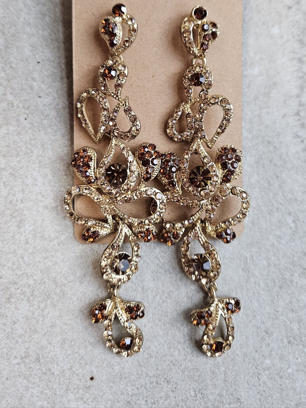 Gold-Tone Brown Crystal Chandelier Earrings - Picture 2 of 5